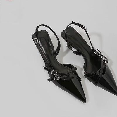 Rivet Fashion Pointed Back Empty Stiletto Single Shoes Women's Summer Pointed High Heels Patent Leather Bag Head Word with Sandals 2025