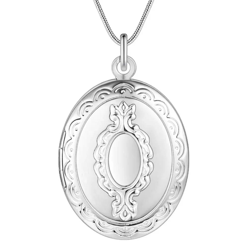 925 Sterling Silber Oval Rund Foto Rahmen Anhänger Halskette 18/20-28/30 Zoll Schlangenkette Für Frau Mann Hochzeits Schmuck