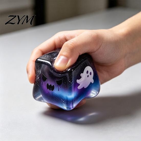 Unique Board Game Dice Accessories Halloween Ghost Squeeze Cube, Glitter Slow Rising Fidget Toy, Rebound Pinch Toys Soft Decompression Sensory Toy for