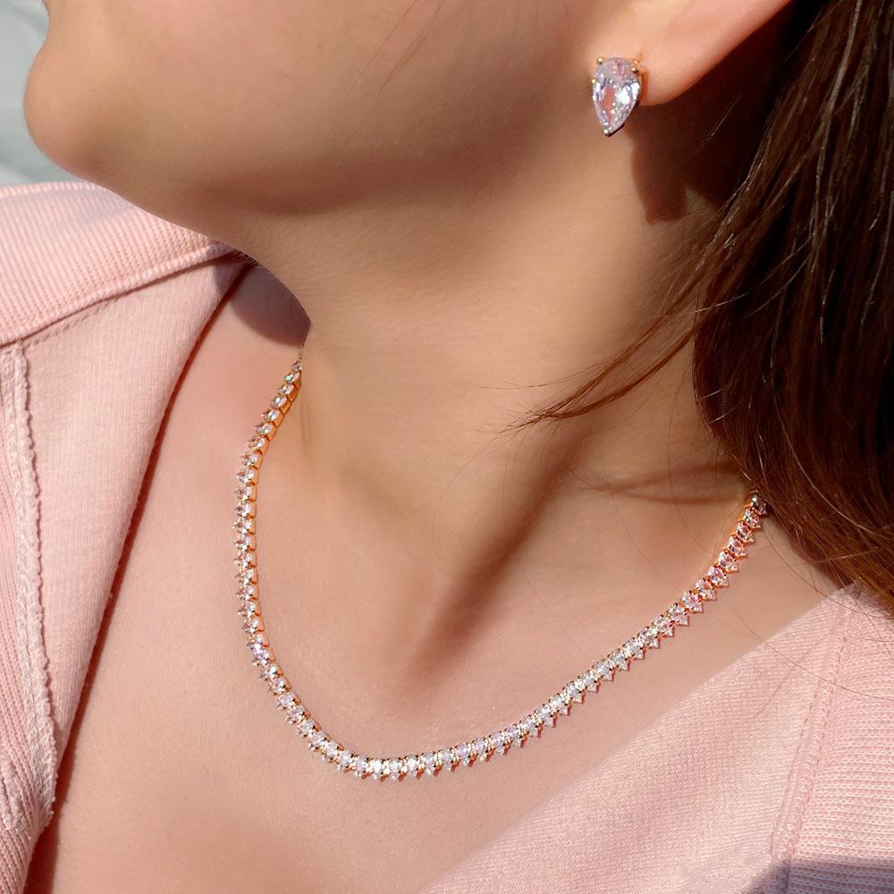 Brautaccessoires Zirkon Schlüsselbeinkette Zweiteiliges Set Damen Hochzeitskleid Personalisierte Halskette Ohrringe Schmuckset Kette