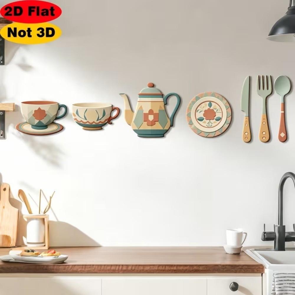 7Pcs Vintage Coffee Utensil Wooden Ornament Coffee Themed Coffee Wall Sticker Hangings Thanksgiving