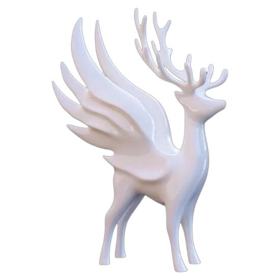 Geweih Hirsch Dekor Weihnachten Elch Statue mit Flügeln, 3D Gedruckte Rentier Figur, Moderne Skulptur für Wohnzimmer Stehender Esstisch, Kamin,