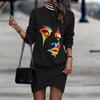 New Autumn Print Dress with Long Sleeves and High Neck