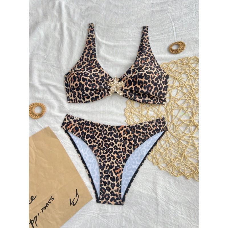 Leopard Print Floral Swimsuit Women s Bikini Sexy Lace Up S