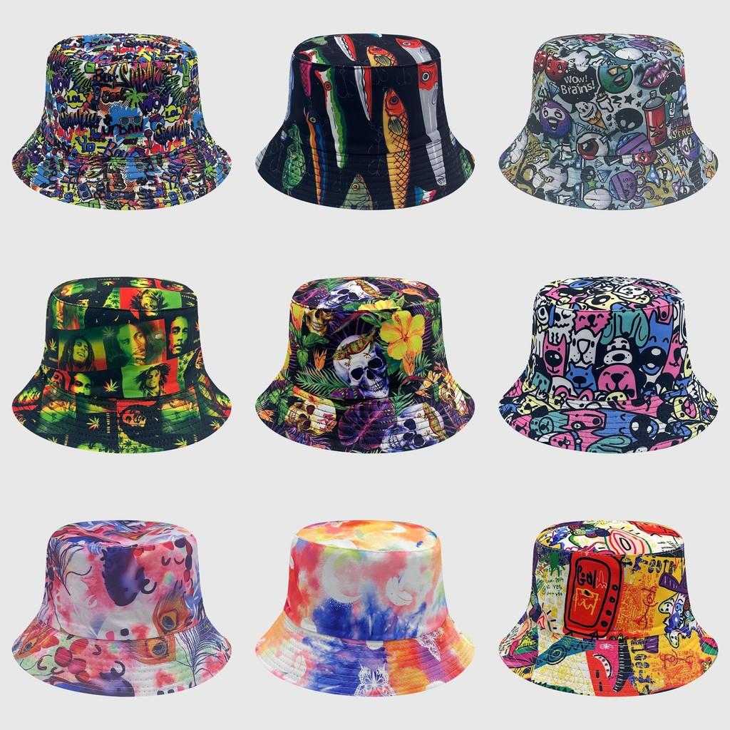 Dye Fisherman Tie Hat Uv Protection Assorted Colors Print Butterfly Cat Cap Leaf
