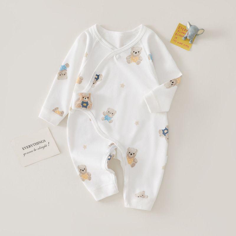 

Plaid Soft Cotton ~ Newborn Clothes Fall Thin Long Sleeve Jumpsuit Rompers Jumpsuit Spring Clothes Seamless Cotton Happy Bear [Velcro Butterfly Clothes]] 66(Code)