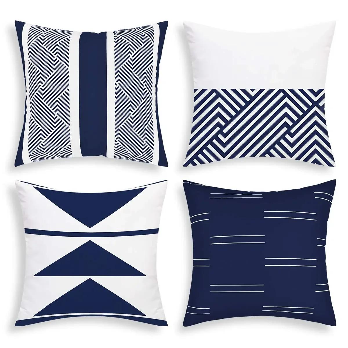 Tonnika Chen Unisex Blue Geometric Short Plush Pillowcase Sofa Cushion Cover Home Decoration Can Be For You 40X40 45X45 50X50 60X60