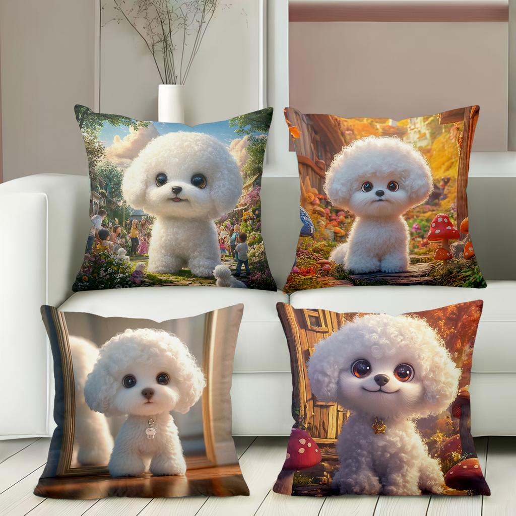 Cute Bichon Frise Throw Pillow Covers Home Decor Polyester sofa decorative cushion cov Headboard Pillow (Without Pillow Core