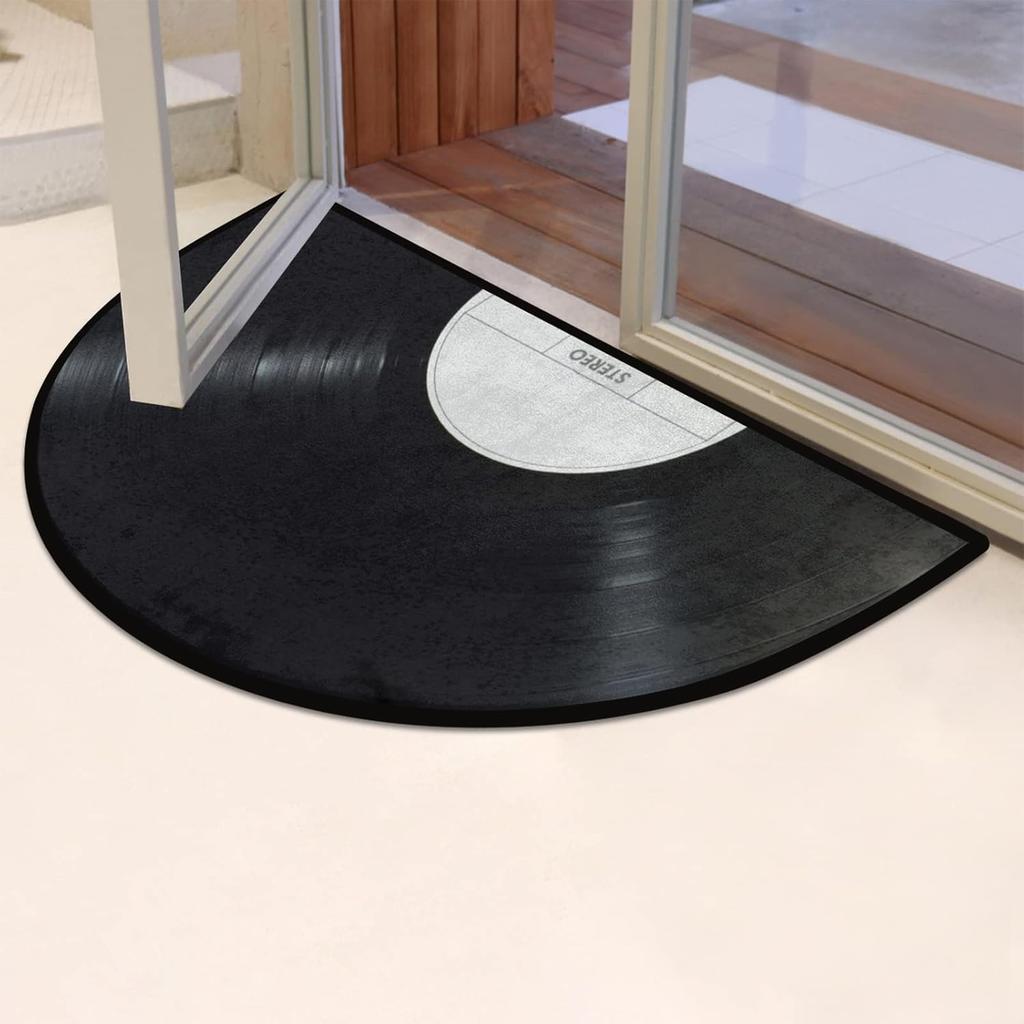 AUUXVA Vinyl Records Pattern Half Round Door Mat Indoor Entrance, Music Records Non Slip Absorbent Doormats, 24 X 36 Wear Resistant Semi Circle Floor