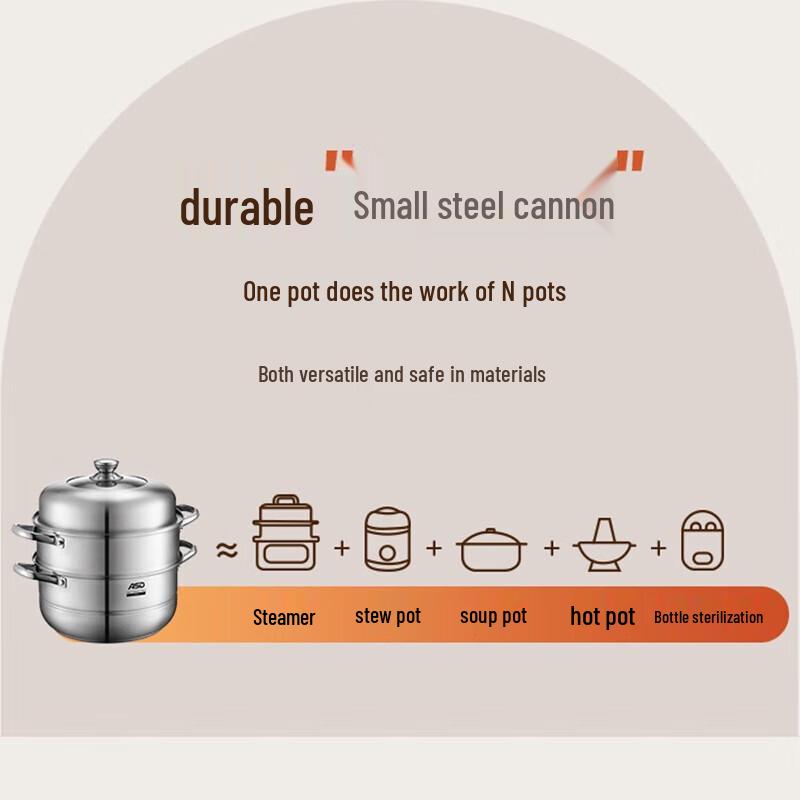 ASD 26CM 304 Stainless Steel Steamer Pot