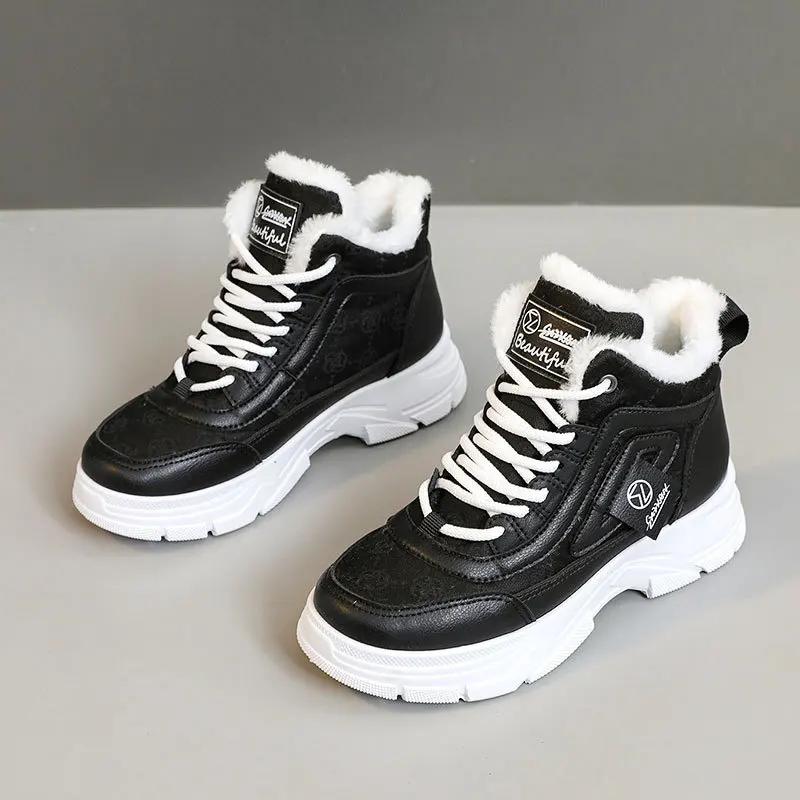 New 2025 Winter Patchwork Womens Boots Fleece Warm Middle Platform Shoes Winter Snow Boots Casual Warm Outdoor Ankle Boots
