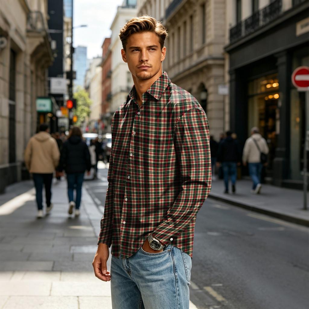 Men's Long Sleeve Plaid Button Down Shirt