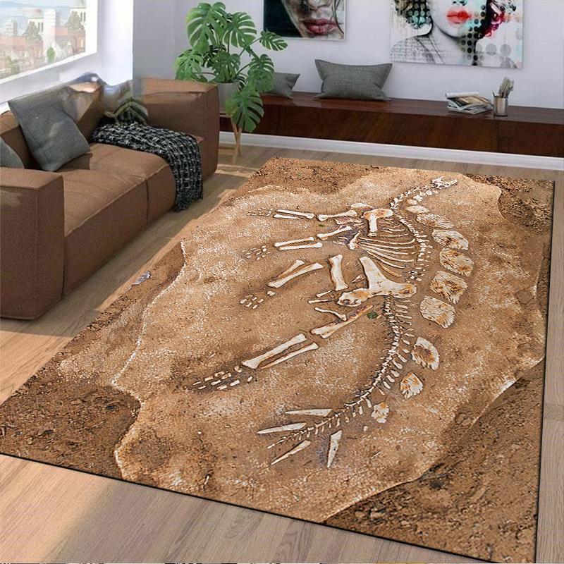 Teppich mit Dinosaurier-Fossilienmuster, Einzigartige Heimdekoration für Jurassic-Liebhaber, Geeignet als rutschfeste Spielmatte für Wohnzimmer- und Schlafzimmer-Sofas