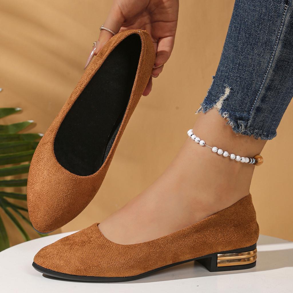 Women Low Heel Pumps Slip-On Spring Autumn Loafers Low Heel Pointed Toe Casual Shoes Women Comfortable Soft Rubber Sole Sneakers