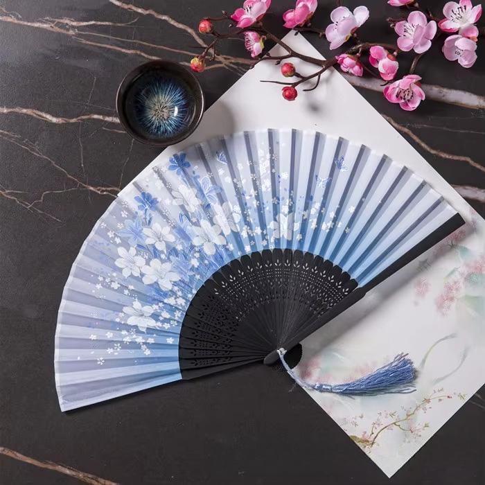 1Pc Bamboo Folding Fan Lace Classical Dance Hand Fan Performance Handheld Fan Photo Props Wedding Party Home Decor