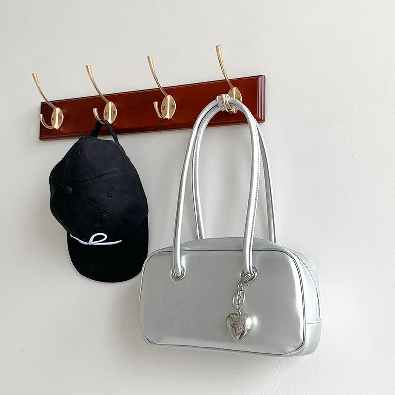

Vintage Simple Boston Bag Women s 2024 Oil Wax Leather Shoulder Large Capacity High-quality PU Handbag срібний