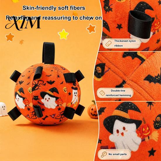 Dogs Interactive Tug Toys Squeaky Dog Chew Ball Toy for Halloween, Bite Resistant Plush Toy, Pet Teething Small Medium Large Breeds Halloween Ghost