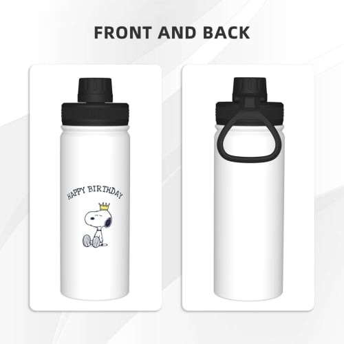 Snoopy Thermos Sports Bottle, Insulated, Vacuum Insulated, Portable Mug, Direct Drinking, Stainless Steel, Stylish, Lightweight, Outdoor, Adult, Black