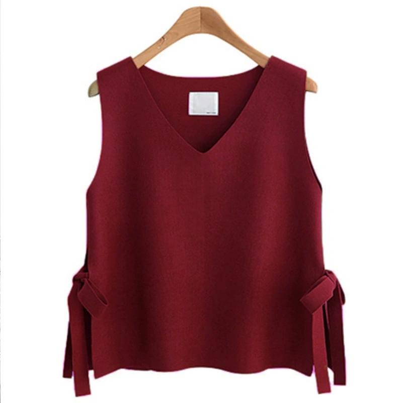 Autumn and Winter Knitted Siping Lace-up Vest, V-neck Pullover Vest, Loose Outer Sleeveless Sweater Waistcoat