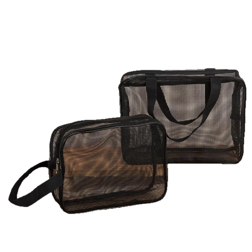 Portable Black Leak-Proof Mesh Bag for Bath, Gym, and Storage - Unisex Shower and Makeup Toiletries Bag