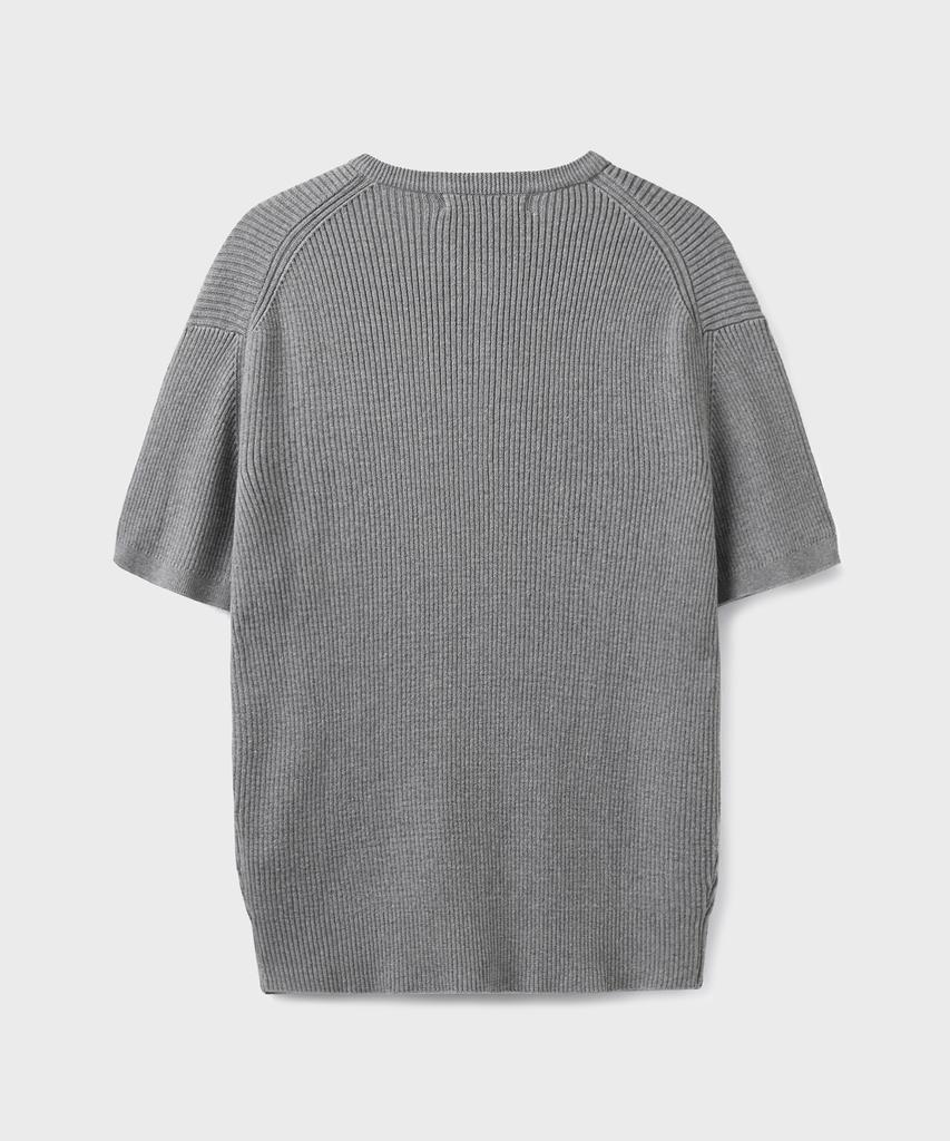 Beulaendideu Hard Twist Ribbed Henley Neck Half Knit [Melange Gray]