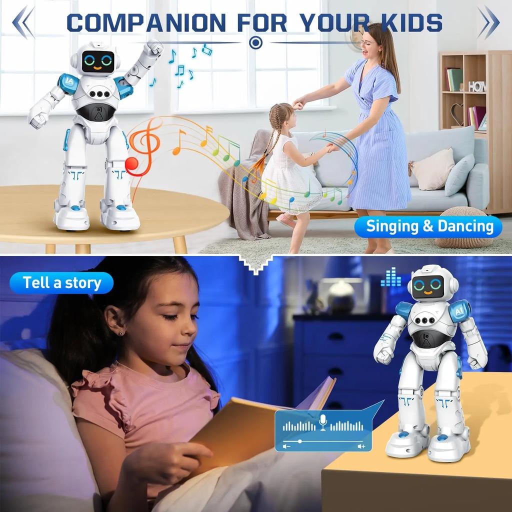 Smart Voice-Controlled RC Robot Toy for Kids with Gesture Sensing, Emotion Display, and Interactive Play