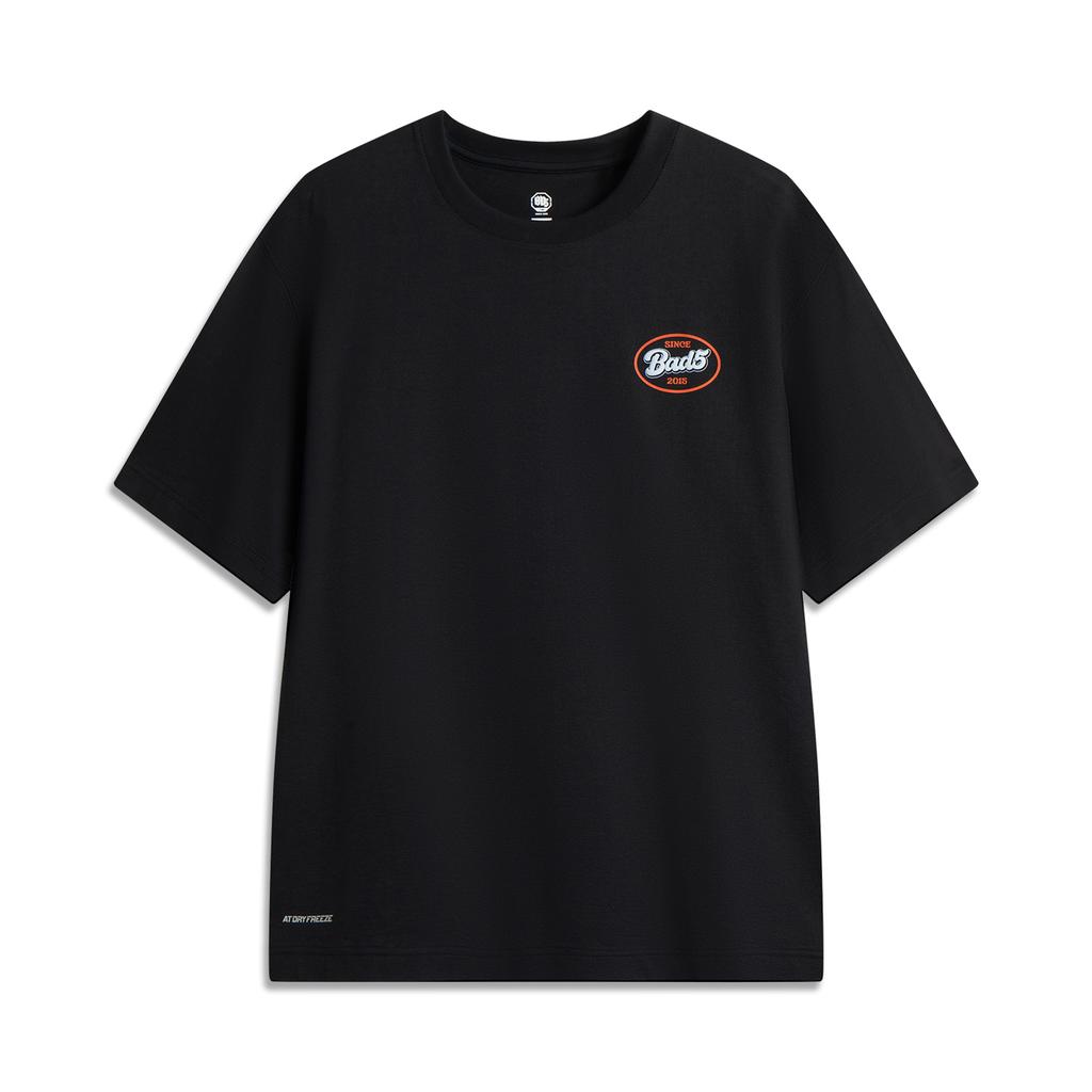 Li Ning Basketball Series Sports Casual Simple Loose Letter Round Neck Pullover Short Sleeve T-Shirt Men T-Shirts Black AHSV223-4