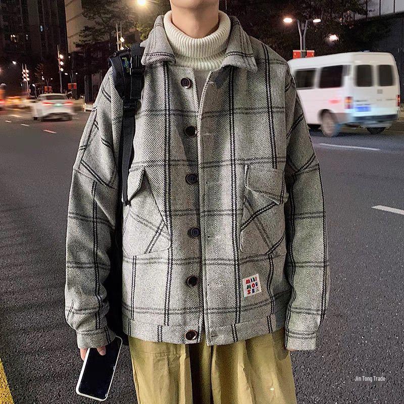 Men's 2024 Spring/Autumn Loose Korean Woolen Coat – Trendy Short Windbreaker