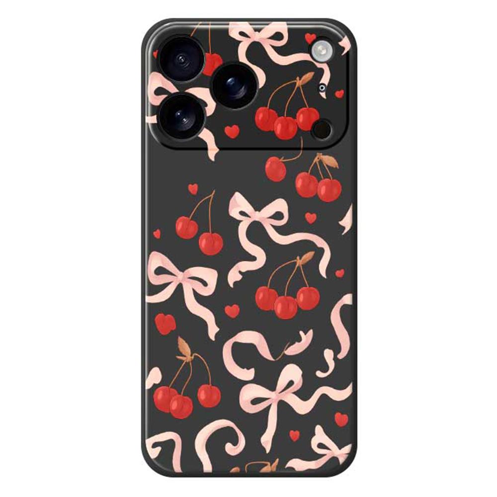 For iPhone 17 Pro Max Case Big Bow Cherry Pattern Printing Straight Edge TPU Phone Back Cover