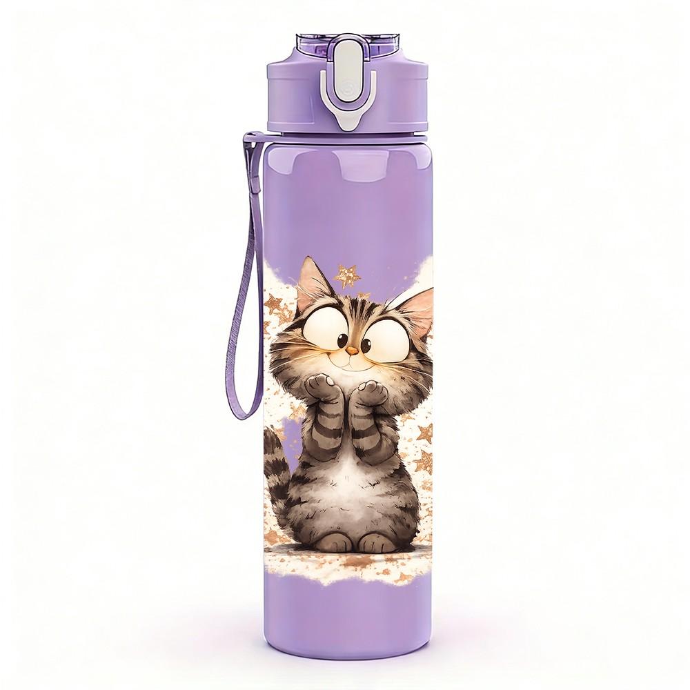 1PC Cute Kitten Cat Watercolor Portrait Print 750ml Color Plastic Sports Water Bottle Leakproof Flip Straw Lid Suitable for Sports Office Home Use
