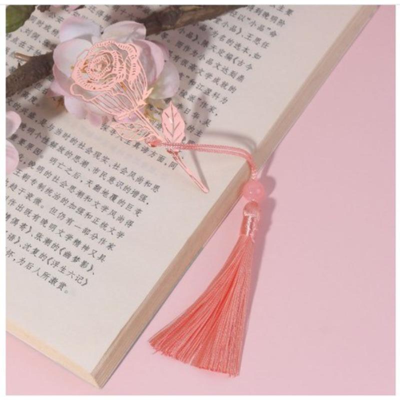 1Pc Golden Retro Art Metal Plant Vein Bookmark with Tassel Reading Book Accessories Index Tab Fringe Gift for Teachers Students