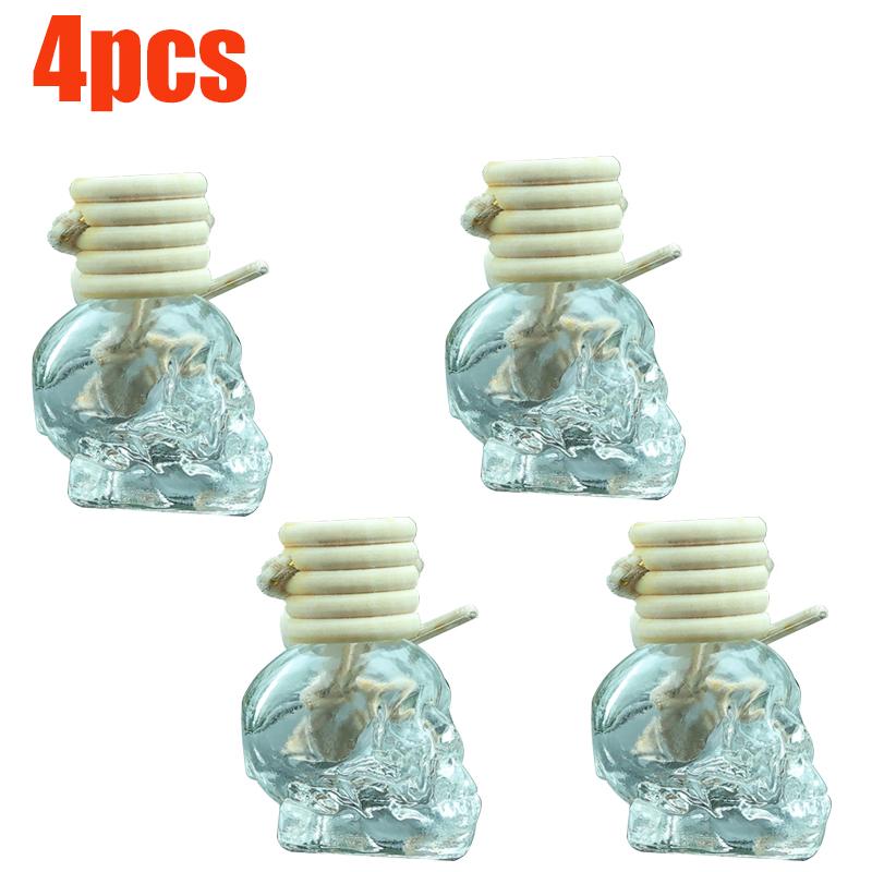 Auto-Lufterfrischer-Diffusor, Aromatherapie-Flasche mit ätherischen Ölen, zum Aufhängen, transparente Totenkopf-Parfümflasche, reinigendes Autozubehör