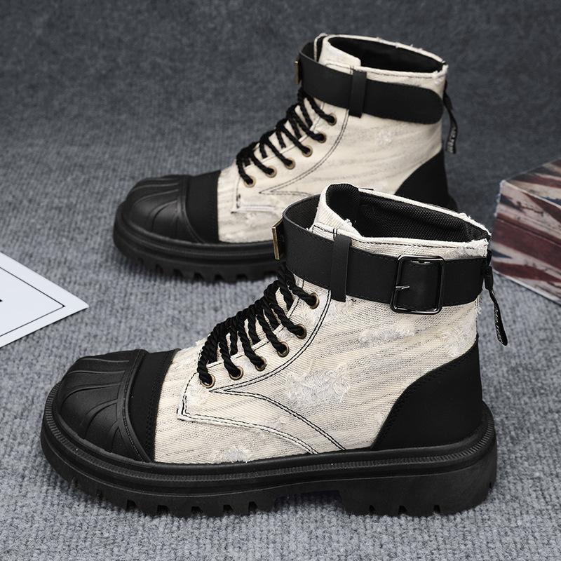 Fashion Hot New Martin Boots Men's English Style Motorcycle Black Boots Casual Work Boots High Top Lace Up Safety Shoes Men Desert Boots