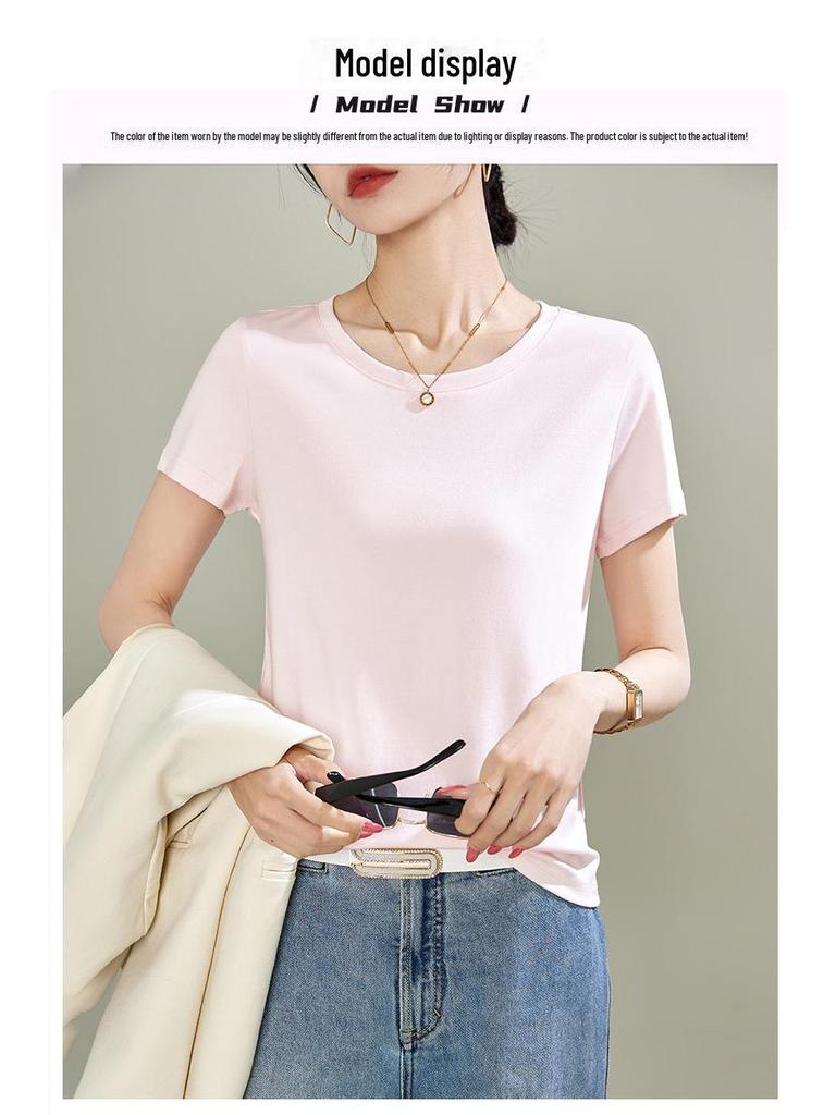 Women's Double-sided Tencel Modal Round Neck Short-Sleeve T-shirt - Summer 2025 Collection