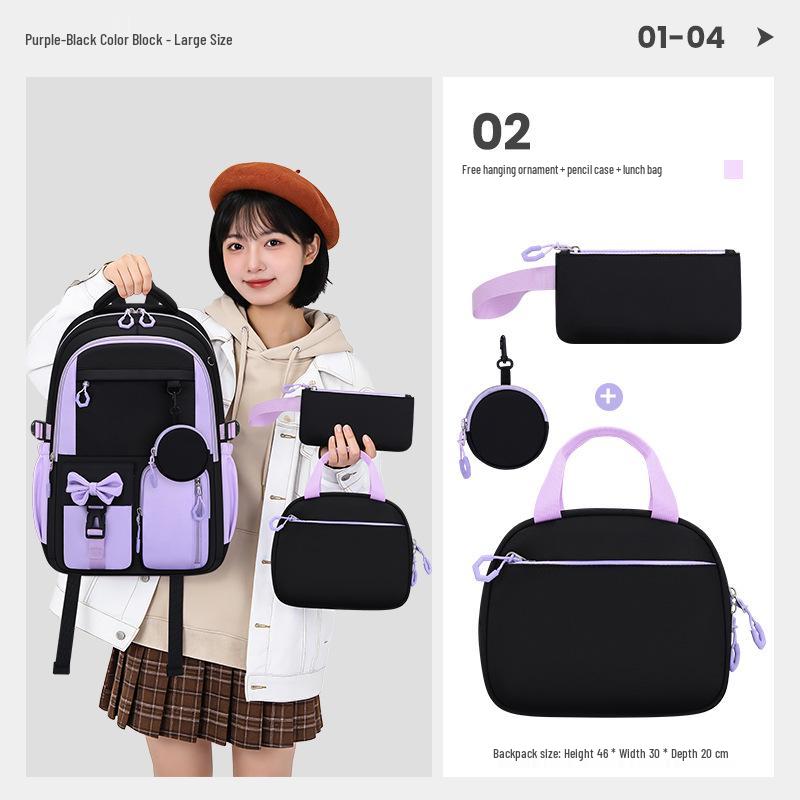 Cross-Border E-Commerce Stylish 3-Piece Large-Capacity Backpack Set for Primary & Junior High School Girls