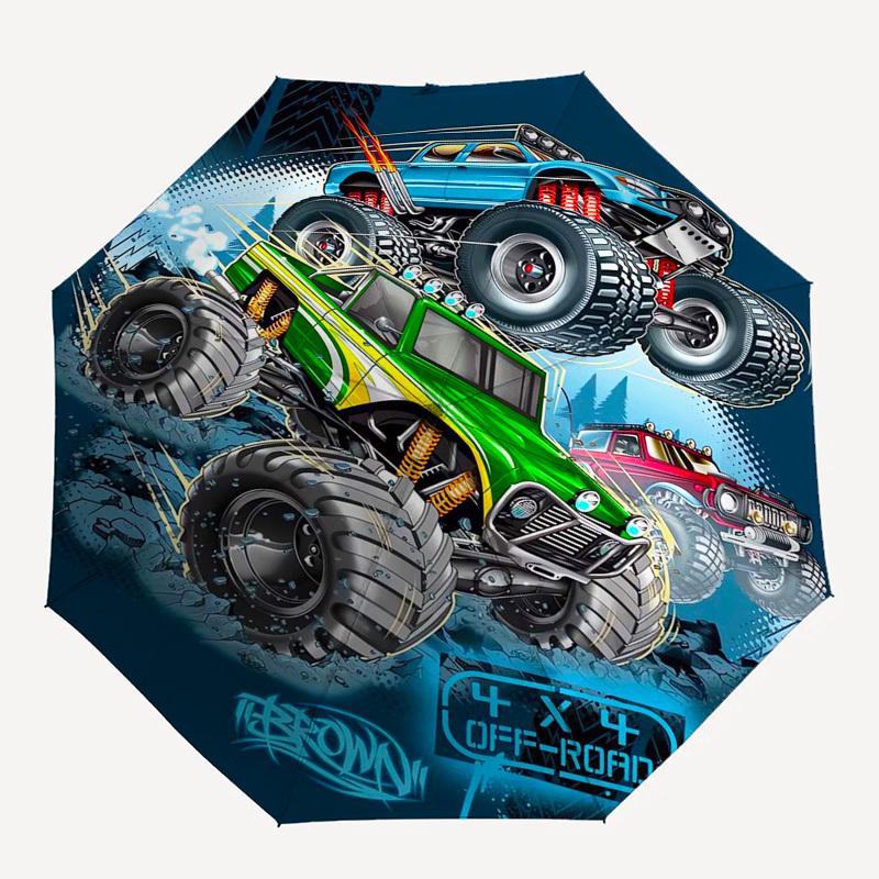 Monster Trucks, Off-Road Adventure Themed Automatic Opening and Closing Umbrella, Compact Travel Umbrella, Lightweight and Portable, Suitabl