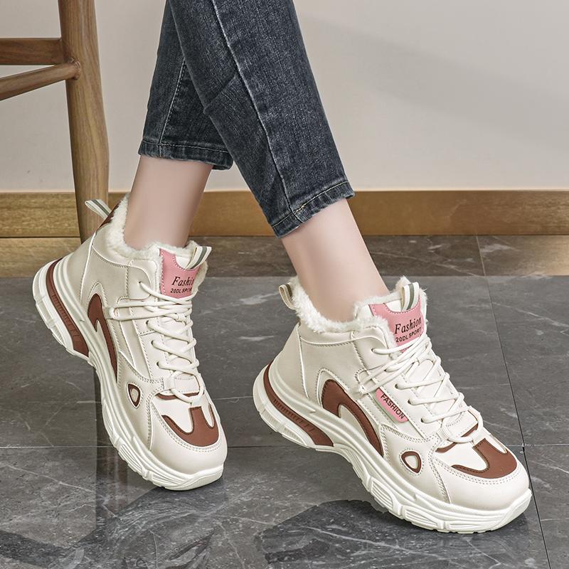 36-43 Women's Plus Size Fashionable Plus Velvet Warm Casual High Top Cotton Shoes Snow Boots Sports Women's Cotton Shoes