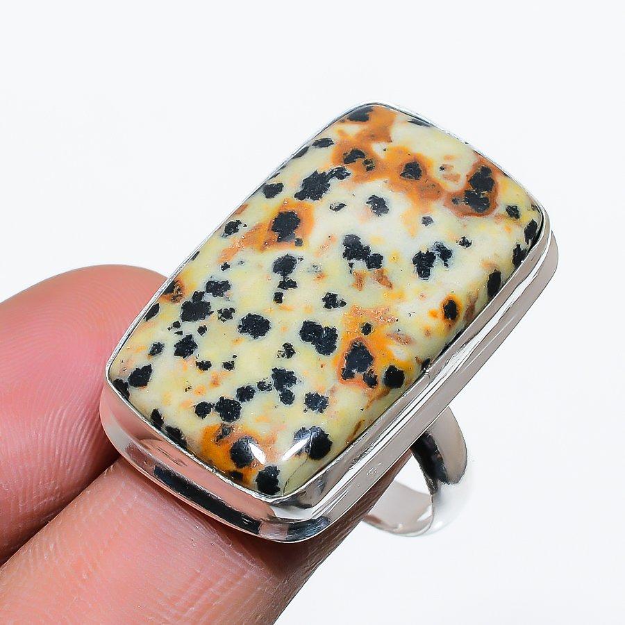

Натуральный далматинская яшма, ювелирное кольцо из стерлингового серебра 925 пробы, размер 10 l9Z91