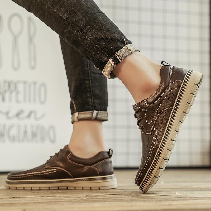 Genuine Leather Men Shoes outdoor Casual Soft Men Sneakers Breathable Lace Up Fashion flats oxfords Personality Men's Shoes