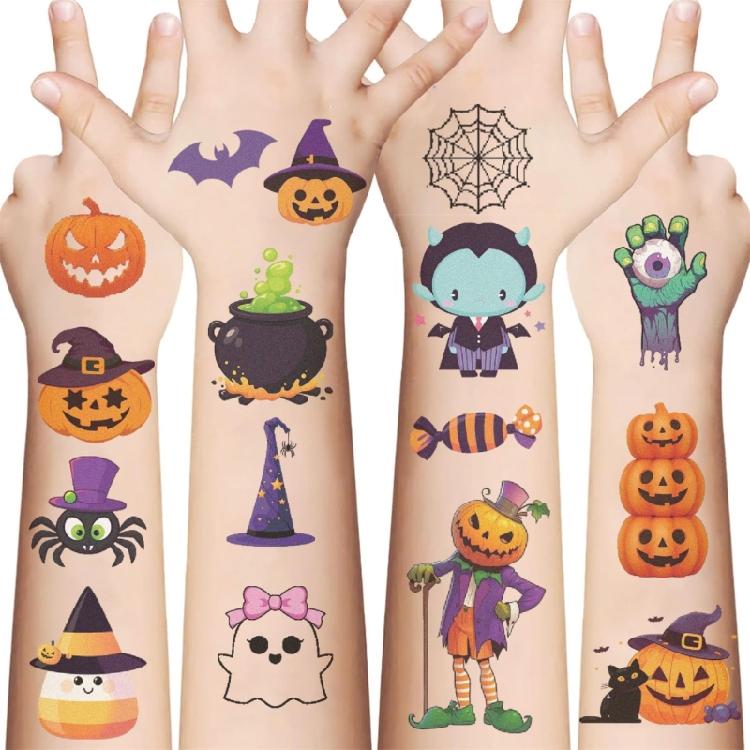 Set of 10 Temporary Stickers for Kids Halloween Themed Decals Costume Decoration Waterproof Body Art Accessories