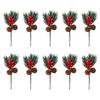 10 Pcs Artificial Pine Needles Branches with Red Berry Mini Pinecone Picks for Gift Wrapping Crafts Holiday Wreath Christmas Tree Decor