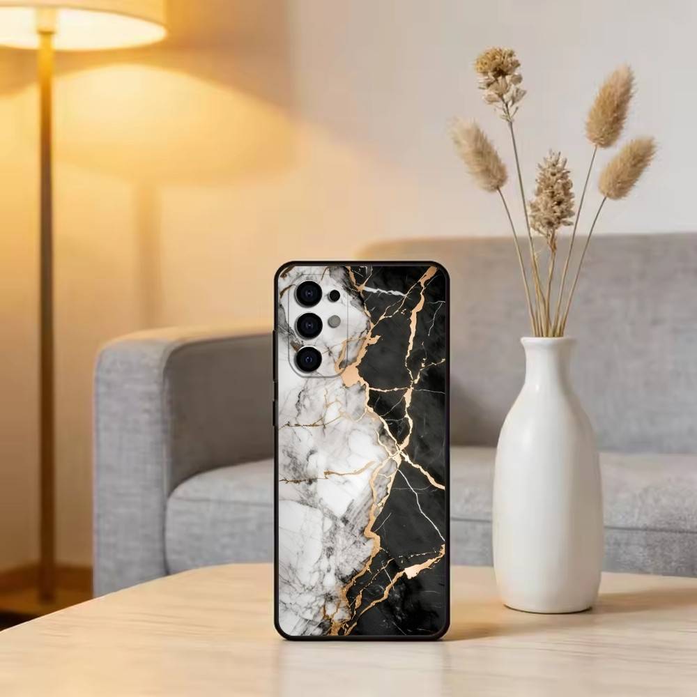 Stylish Marble Pattern Phone Case Black Silicone Soft For Samsung S25,S24,S21,S22,S23,S30,Ultra,S20,Plus,Fe,Lite