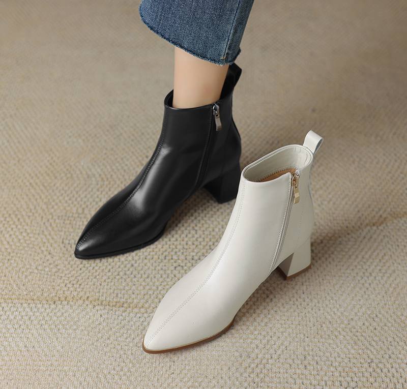 Krazing Pot Sheepskin Winter Round Toe Med Heels Fashion Boots Women Zipper Elegant Women Ankle Boots