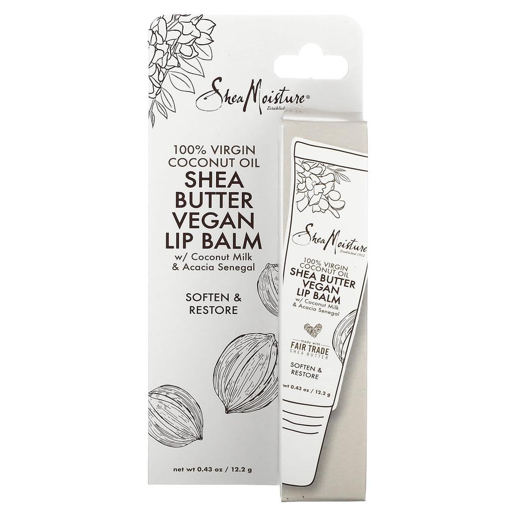 Shea Butter Vegan Lip Balm, with Coconut Milk and Gum Arabic, 100% Virgin Coconut Oil, 12.2 G (0.43 Oz)