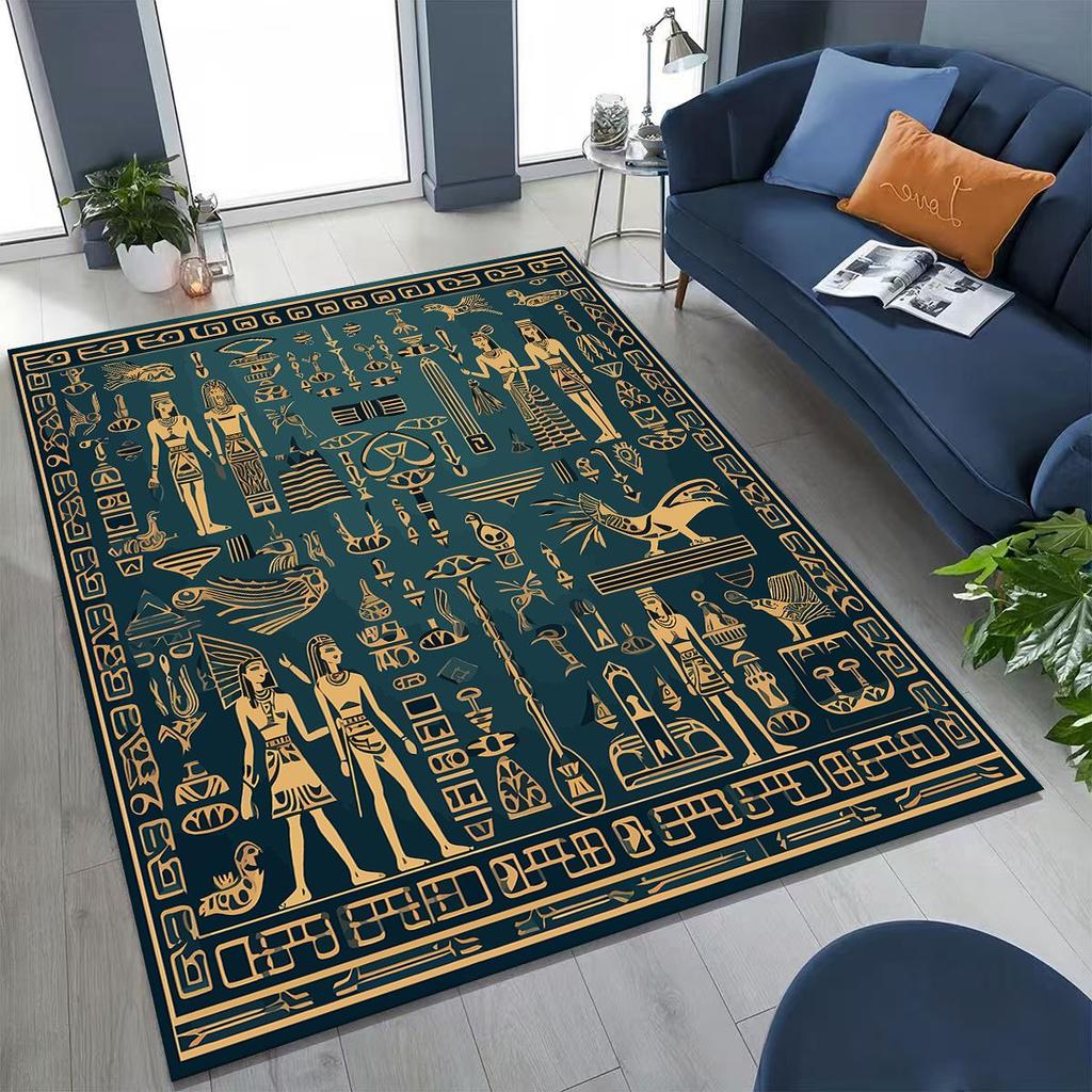 Ancient Egyptian Hieroglyphic Symbols Carved Murals Rug for Bedroom Living Room Sofa Home Doormat Decor,Kids Non-slip Floor Mat