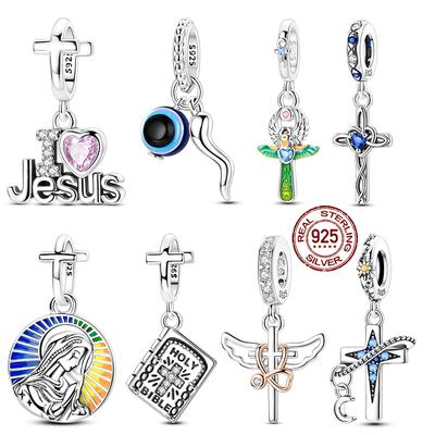 Copper Jesus Bible Cross Devil'S Eye Charms Beads Fit Original Bracelet Diy Jewelry Party Gifts