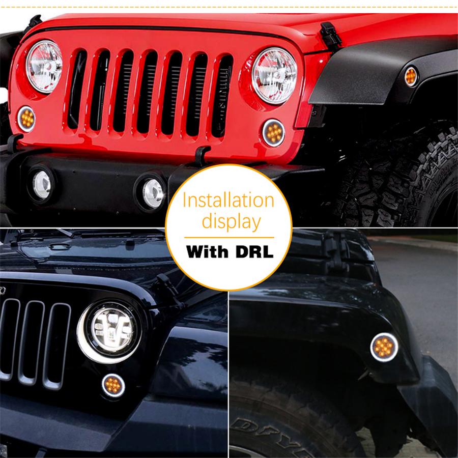Front Fender LED Side Marker Light Turn Signal DRL Smoked for Jeep Wrangler JK