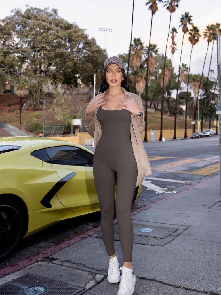 Women's Sleeveless Ribbed Tank Yoga Jumpsuit - Body Shaping Sport Jumpsuit