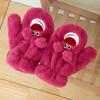 Cartoon Cute Wind Strawberry Bear Gloves Autumn and Winter Piled Thickened Warm Casual Plush Full Finger Cycling Neck Gloves