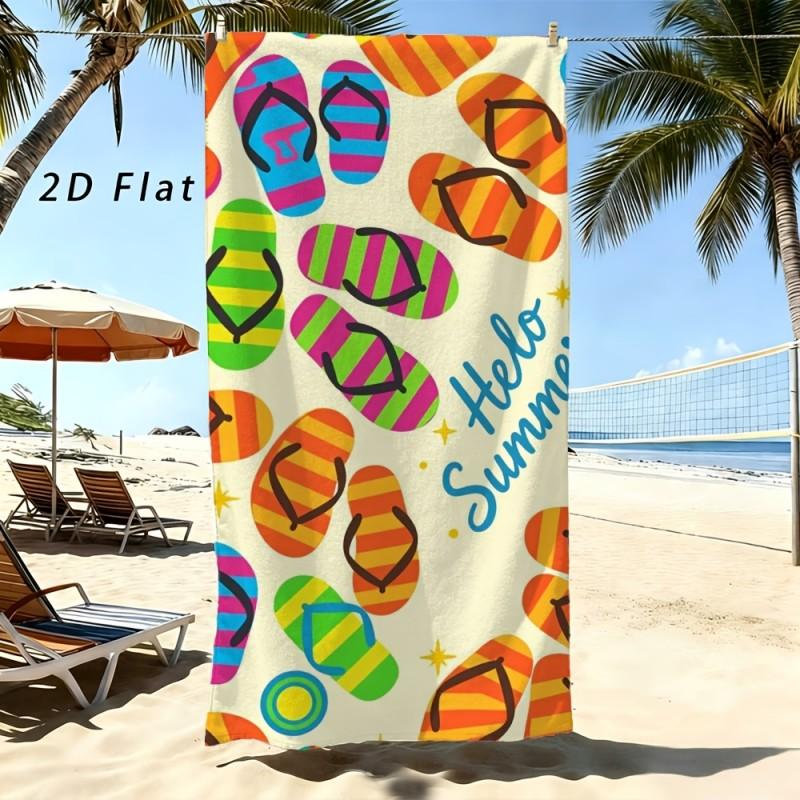 Hello Summer Colorful Flip Flop Pattern Beach Towel Quick Dry Microfiber Large Towel For Swimming Pool Beach Bath Outdoor